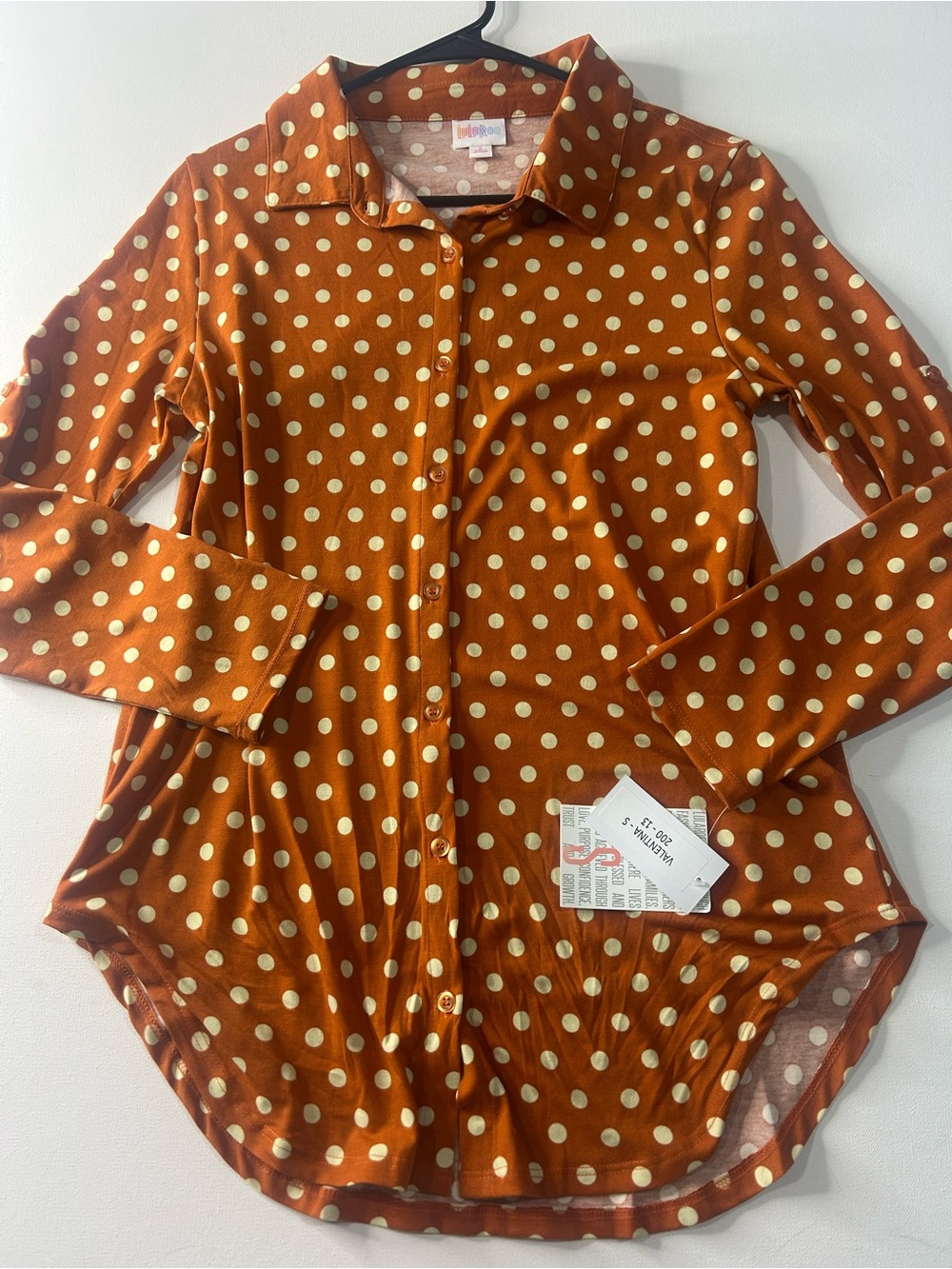NWT Lularoe Small Valentina Rust Polka-Dot Long-Sleeve Button up